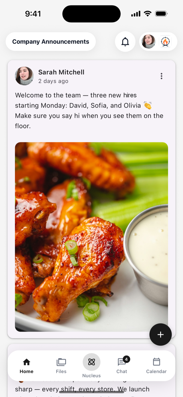 Campfire team app for restaurants and small businesses — Announcements